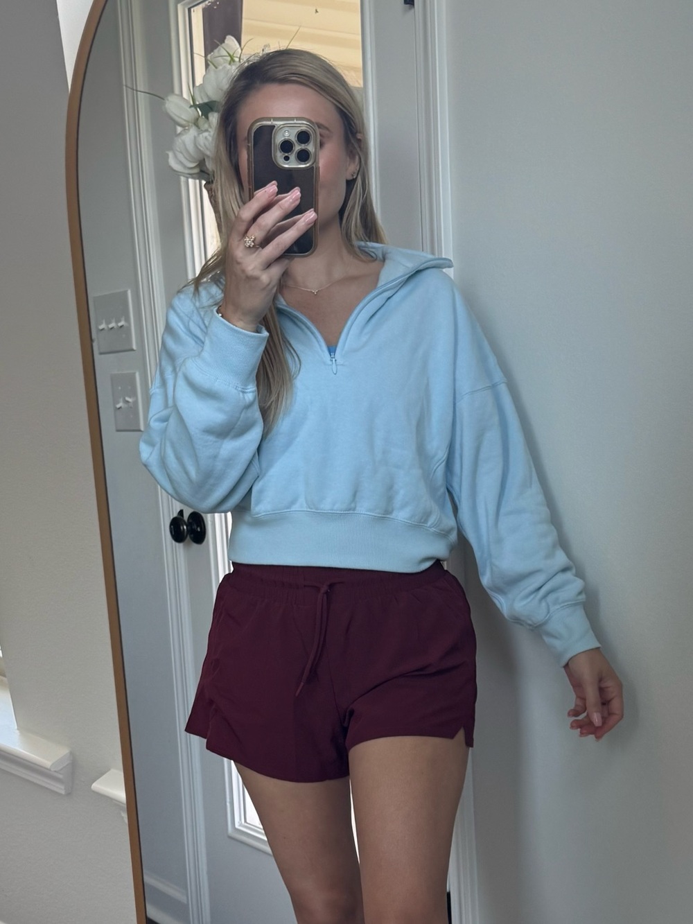 Reflex Light Blue Quarter-Zip Cropped Hoodie - Picture 3 of 11